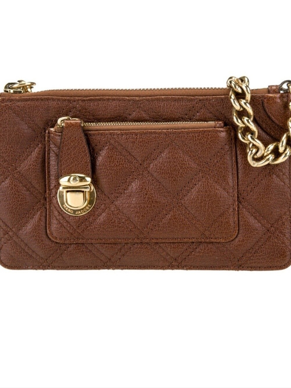 Marc Jacobs Brown Quilted Leather Shoulder Bag with Gold Chain Accent